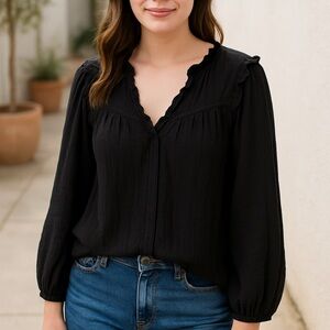 Gap Black Gauze Cotton Minimalist Basic‎ Classic Casual Blouse Top Large